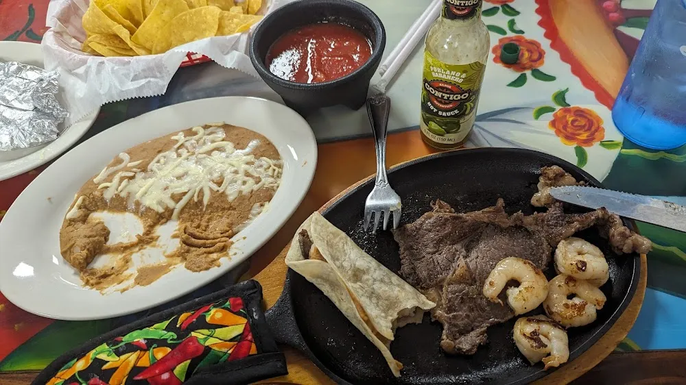 Steak and Shrimp with Refried Beans